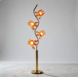 Lampadaire moderne en fer doré avec abat-jour floral en verre en forme de lotus pour villa, salon, chambre, hôtel, décoration intérieure - Product Image 1