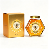 Grosir Kustom Bentuk Unik Berkualitas Tinggi 180ml 280ml 380ml Stoples Madu/Jeli Kaca Heksagonal Transparan Kedap Udara