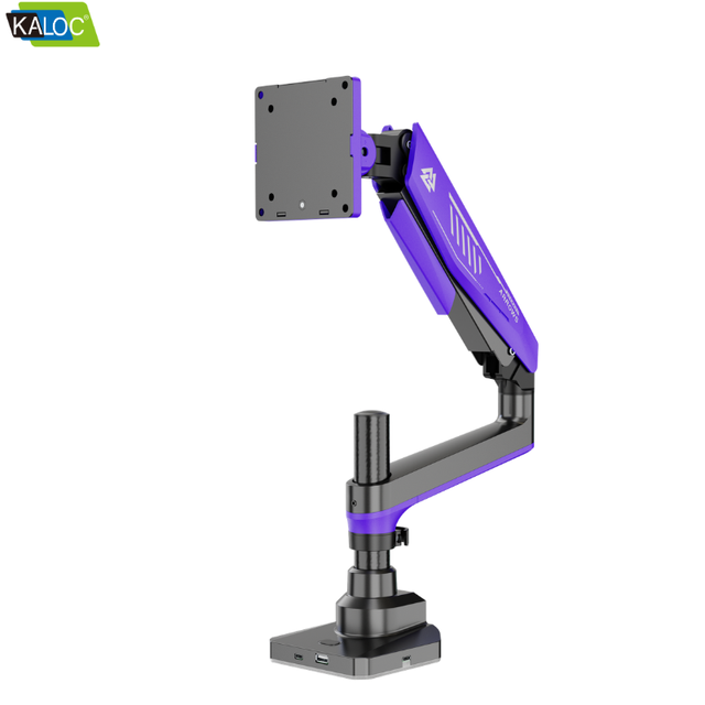 Kaloc Factory Direct Sale Purple 17-42 Inch Single Monitor Arms Wing Gaming RGB Desk Mount Adjustable LCD Screen Bracket VESA