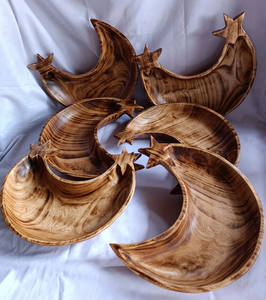 Meilleur choix double étoile croissant de lune en forme de bols de pâte sculptés à la main support en bois pour bougeoir woden lune bougeoir - Product Image 3