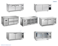 Kulkas Workbench Stainless Steel Komersial, Freezer Undercounter untuk Dapur Chef Base