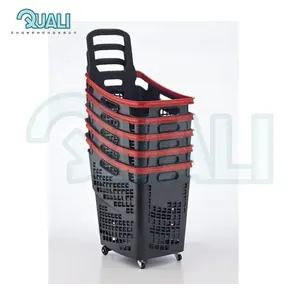 Quali Grocery 70 L Plastic Handle Shopping Cart Rolling Supermarket Shopping Baskets With 4 Universal Wheels