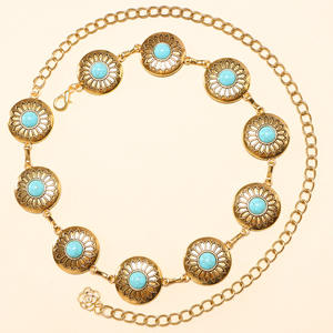 Cadena de Cintura con Flores Turquesa Doradas, Cadena Corporal de Aleación de Zinc, Estilo Étnico, para Uso Diario - Product Image 4
