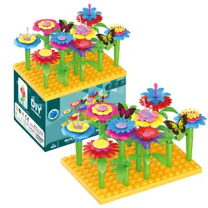 Criativo Pré-Escolar Atividades Bouquet Toddlers Floral Flor Jardinagem Empilhamento Edifício Brinquedo com Placa Base