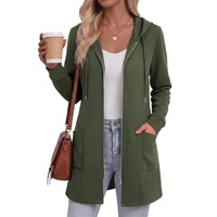 Veste longue à capuche zippée pour femme, décontractée, à manches longues, avec cordon de serrage et poches latérales pour un usage quotidien