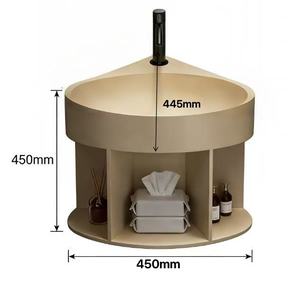 Lavabo da <span class=keywords><strong>Bagno</strong></span> Rotondo in Pietra Artificiale di Alta Qualità da 450mm con Scomparti di Stoccaggio Integrati, <span class=keywords><strong>Lavandino</strong></span> Salvaspazio - Product Image 6