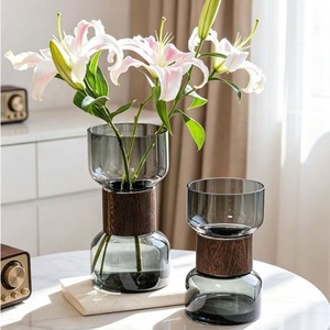 Jarrón Floral Hidropónico Cilíndrico <span class=keywords><strong>de</strong></span> Madera Artístico para Sala <span class=keywords><strong>de</strong></span> Estar, Decoración del Hogar, Jarrón <span class=keywords><strong>de</strong></span> <span class=keywords><strong>Vidrio</strong></span> Transparente Gris Ahumado Alto para Mesa - Product Image 4