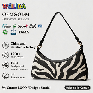Custom Gold Hardware Zipper Casual Purse OEM Women's Zebra Print Underarm Shoulder Bag