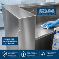 Comptoir de réception moderne en métal, acier inoxydable brossé, bureau de service minimaliste pour hôpital, studio