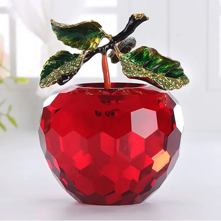 Red Crystal Glass Apple Figurine Paperweight for Home Decor Christmas Decoration