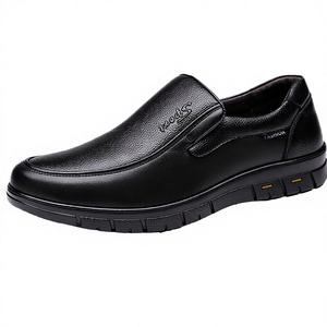 Chaussures de marche pour hommes en cuir véritable noir et marron, semelle extérieure en caoutchouc, lacets, chaussures décontractées de ville, tendance mode été automne - Product Image 4