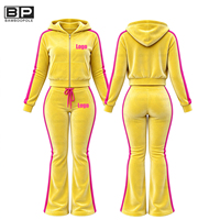 Vêtements d'automne personnalisés pour femmes, ensemble de survêtement en velours Y2K personnalisé avec fermeture éclair, ensemble 2 pièces, pantalon de jogging rayé, ensembles de survêtement en velours