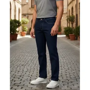 Jeans da Uomo Adrenaline a Gamba Dritta Blu Scuro in Denim Elasticizzato Vita Media 5 Tasche - Product Image 2