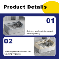 Bac à Litière en Acier Inoxydable pour Chat Grand Plateau Ouvert en Métal avec Poignées pour Chaton Lapin Toilette Chat