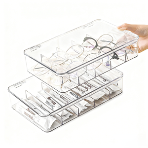Boîtes et bacs de rangement en plastique transparent empilables - Organisateur de bureau avec couvercle pour lunettes, lunettes de soleil et lentilles de contact - Product Image 2