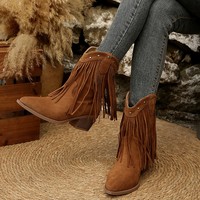 Bottes pour femmes à bout pointu, nouvelles bottes en daim cloutées, grande taille, talons hauts, bottes tendance, bottes western