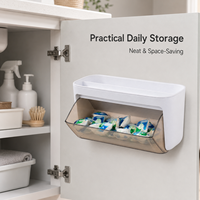 Distributeur mural de capsules de lessive avec couvercle transparent, support pour dosettes de détergent, boîte de rangement gain de place pour tablettes avec étagère supérieure