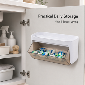Distributeur mural de capsules de lessive avec couvercle transparent, <span class=keywords><strong>support</strong></span> pour dosettes de détergent, boîte de rangement gain de place pour tablettes avec étagère supérieure - Product Image 4