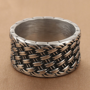 European American Style Titanium Steel Woven <b>Ring</b> Silver Men's Punk Fashion Jewelry 280718 - Product Image 1