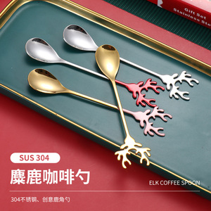 Cuillère en acier inoxydable 304, cuillère en forme d'elchon style nordique, coffret cadeau de Noël, cuillère à café, cuillère nid d'oiseau, cadeau du Nouvel An. - Product Image 2