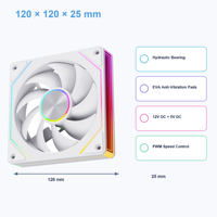 Ventilateur de boîtier PC PWM ARGB blanc 120 mm OK120 WH, silencieux 20dBA, synchronisation 5V en chaîne pour PC de jeu, fournisseur OEM en gros