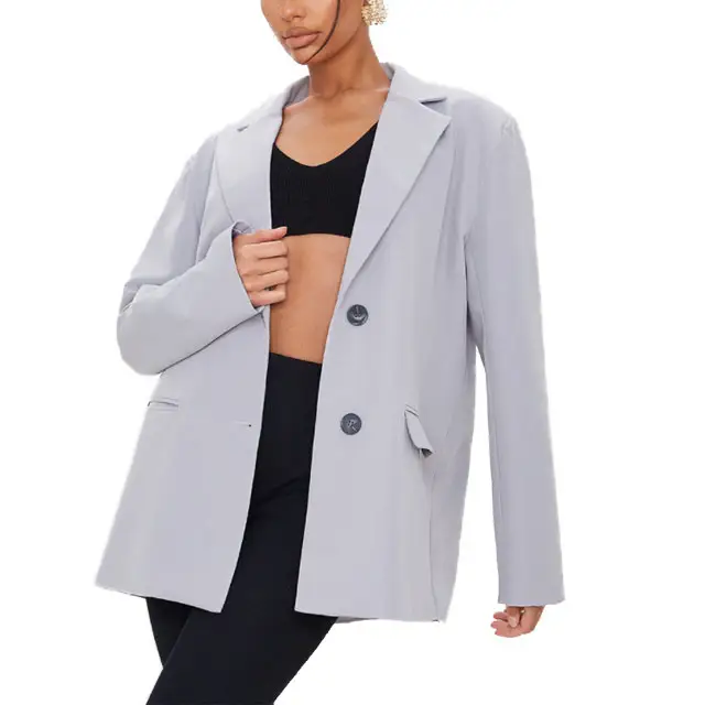 Wholesale Grey Extreme Shoulder Pad Oversized Blazer, Office lady blazer, Women Shoulder pad blazer