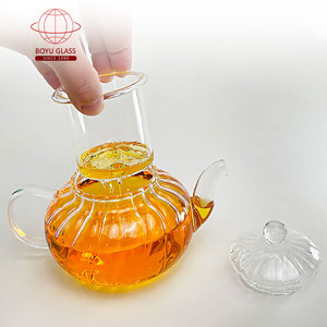 Vente chaude Chinois Transparent Borosilicate <span class=keywords><strong>Théière</strong></span> En Verre 600ml/800ml À La Main <span class=keywords><strong>Citrouille</strong></span> Rayure <span class=keywords><strong>Théière</strong></span> Safe Drinkware Café - Product Image 3