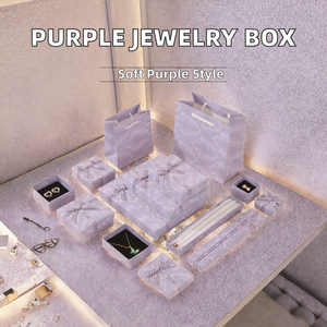 Boîte d'emballage rectangulaire en carton violet délicat avec nœud, coffret cadeau deux pièces pour collier et bague, modèle 00054 - Product Image 2