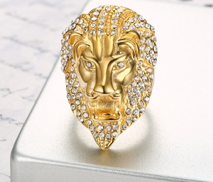 2025 ट्रेंडी शादी फैशन क्रिस्टल शेर सिर की अंगूठी 18k सोने की प्लेटेड स्टेनलेस स्टील गहने - Product Image 6