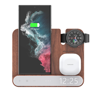 Iwatch kayu kenari iphone 15W, pengisi daya nirkabel kayu cepat 4 in 1 stasiun Dok nirkabel dengan jam Digital