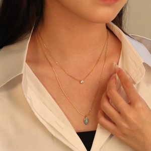 Fashion Wholesale Personalized Zircon Blue Eyes Necklace Pendant 18K <b>Gold</b> Plated Stainless Steel <b>Choker</b> Layered Necklace - Product Image 1
