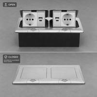 Prise de sol escamotable standard UE avec charge rapide USB A+C et prise réseau Cat6 RJ45 en aluminium brossé argenté