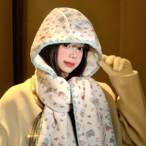 Cute Bunny Double Sided Hat And Scarf Women Autumn Winter Hooded Neck Warmer Keep Warm Balaclava Hat - Product Image 3