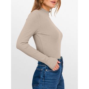 FOXA Top de punto acanalado de manga larga con cuello simulado para mujer, ajuste ceñido, estilo casual elegante, jersey para otoño - Product Image 3