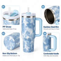 Gobelet isotherme en acier inoxydable 304 à double paroi de 40 oz, personnalisé, tie-dye, avec couvercle, paille et poignée, idéal pour les voyages - Vente en gros