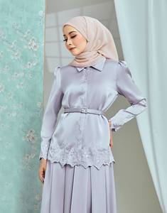 SIPO Eid New Design Modern Malaysia Women Blue Dress Muslim Set Lace Fabric Embroidery Baju Kurung - Product Image 3