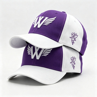 Topi Baseball Unisex Kontras Ungu Putih Bordir 3D Terstruktur Huruf W & Pola Peri Hip Hop untuk Olahraga Harian