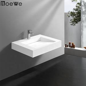 Lavabo mural en pierre artificielle, lavabo de salle de bain, plan de travail en <span class=keywords><strong>surface</strong></span> solide, <span class=keywords><strong>double</strong></span> lavabo, lavabo pour se laver les mains - Product Image 1
