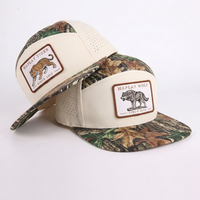 Gorra de béisbol tipo camionero Snapback con parche tejido personalizado OEM al por mayor, de 7 paneles, con visera plana, impermeable, corte láser, camuflaje de dos tonos