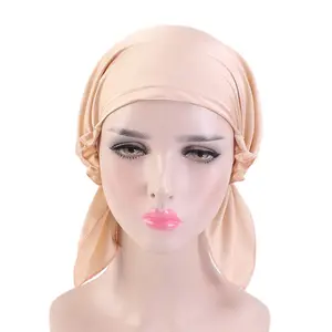 Venta al por mayor suave y sedoso Pre Tie Bandanas musulmán Head Wear Hijab Caps Sleep Hats Mujeres Turbante
