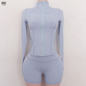 Conjuntos de Ropa para <span class=keywords><strong>Mujer</strong></span> 2026 con Logotipo Personalizado, Camisas de <span class=keywords><strong>Manga</strong></span> <span class=keywords><strong>Larga</strong></span> con Conjuntos Cortos de Verano, Chaqueta Ajustada de Dos Piezas, Conjuntos de Yoga para <span class=keywords><strong>Mujer</strong></span> - Product Image 6