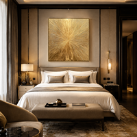 Décoration d'intérieur, toile contemporaine faite à la main, art mural moderne, ligne dorée, peinture à l'huile abstraite texturée 3D, rayons de soleil, pour hôtel