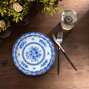 Assiettes de présentation florales vertes pour mariage, ensembles d'assiettes à dîner vertes et blanches en porcelaine fine - Product Image 4