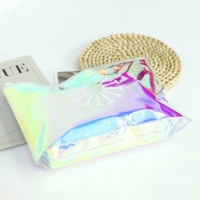 Sacs holographiques à fermeture éclair, emballage laser en PVC, sac à bulles à fermeture éclair LOGO imprimé personnalisé, pochette cosmétique pour vêtements