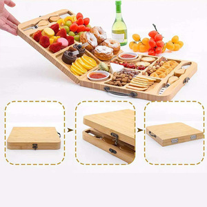 Tabla de quesos portátil, tabla de quesos plegable, tabla de madera para frutas y pan, plato para comida de picnic/fiesta con compartimentos. - Product Image 3