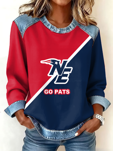 Sudadera de Mujer con Estampado Bordado Personalizado, Estilo Otoñal, Mezclilla con Parches, Transpirable, con Patrón de Gofres en la Parte Delantera - Product Image 6