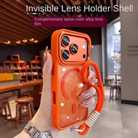 Étui magnétique transparent en acrylique avec cordon et support d'objectif pour coque rigide 17/16, design simple