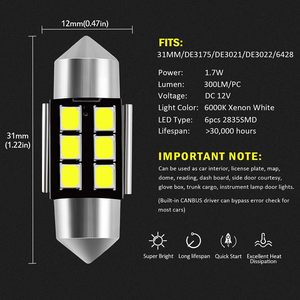 Heat Dissipation Explosion Proof 31mm 36mm 39mm 41mm Sport Motorcycle Back Lamp Bulb High Brightness Led <b>Car</b> <b>Interior</b> Lights - Product Image 4
