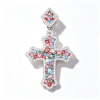 Bijoux Hip Hop en argent sterling 925, pendentif croix serti de moissanite colorée taille brillant pour hommes et femmes, plaqué or rose