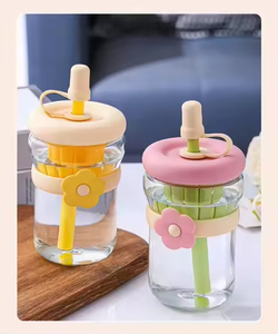500ml Cute Flower Glass Water Bottle with Filter <b>Cold</b> Drink Beverage <b>Cup</b> Coffee Mug Lid Juice Mug Straw Portable Travel Mug - Product Image 4